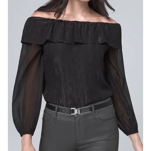 White House Black Market Metallic Off-the-Shoulder Ruffle Blouse Size Small Top - Picture 1 of 9